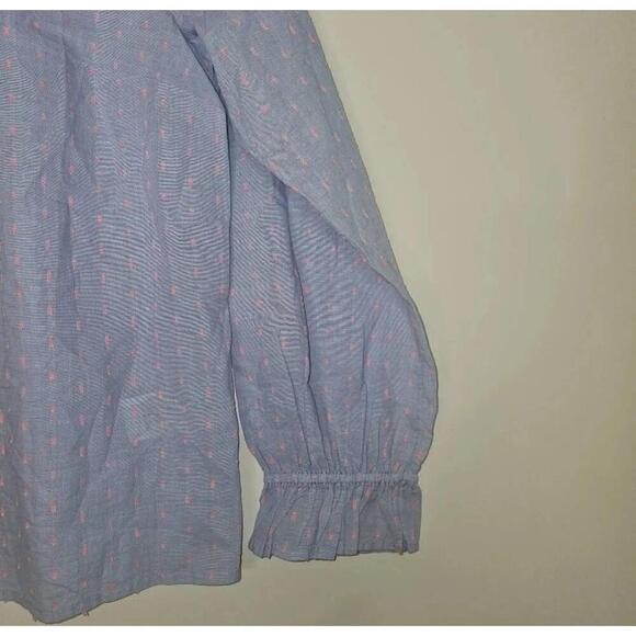 NWT J Crew Ctn Chambray Dobby Blue Ruffled Peasant Blouse Long Sleeve - Picture 4 of 9